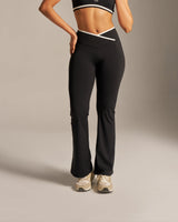 Butterbod™ Contrast wrap waist Flare Pants - Black
