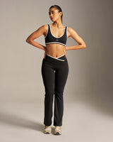 Butterbod™ Contrast wrap waist Flare Pants - Black