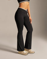 Butterbod™ Contrast wrap waist Flare Pants - Black
