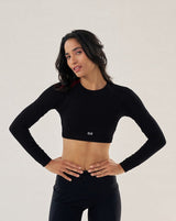 Essential Long Sleeve Crop Top - Black
