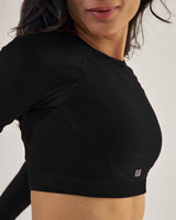 Essential Long Sleeve Crop Top - Black