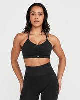 Ruche Cross Back Sports Bra  - Black