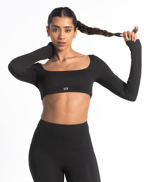 Long Sleeve Crop Bra  - Black