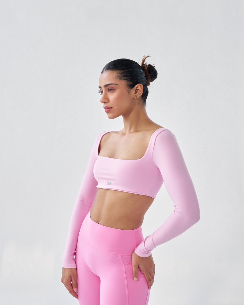Butterbod™ Long Sleeve Crop Bra Flamingo Pink1