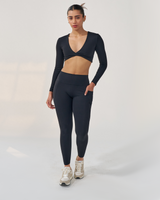 Long Sleeve twist front Crop Top - BLACK