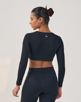 Long Sleeve twist front Crop Top - BLACK