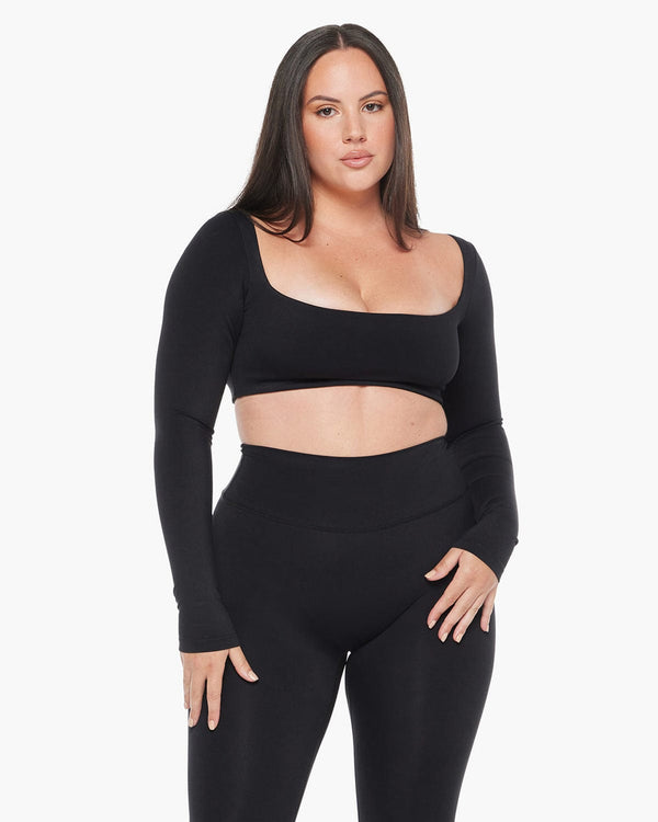 Long Sleeve Crop Bra  - Black