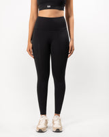 Black gym leggings with a high waist and ankle-length fit, perfect for any workout or athletic activity