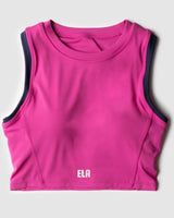 Flatlay image of fuschia high neck sports bra 