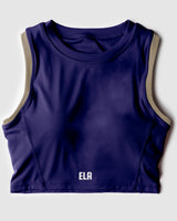 Flatlay image of purple blue high neck sports bra